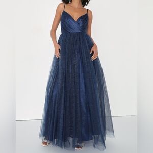 Lulu's Navy Blue Holiday Formal Dress